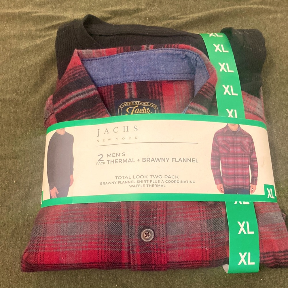 Jachs flannel shirt with classic crew waffle shirt.